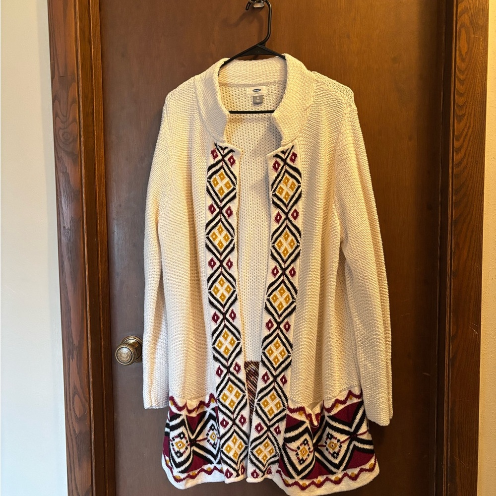 Old Navy Cream Geometric Cardigan Sweater